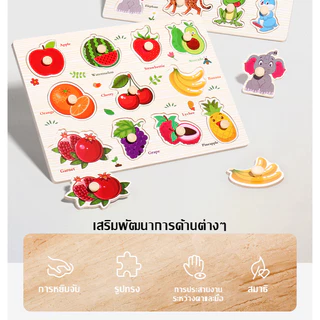Colorful Jigsaw for kid จิ๊กซอว์เด็ก ของเล่นจุกไม้ ของเล่นเสริมพัฒนาการ พร้อมคำศัพท์ภาษาอังกฤษ