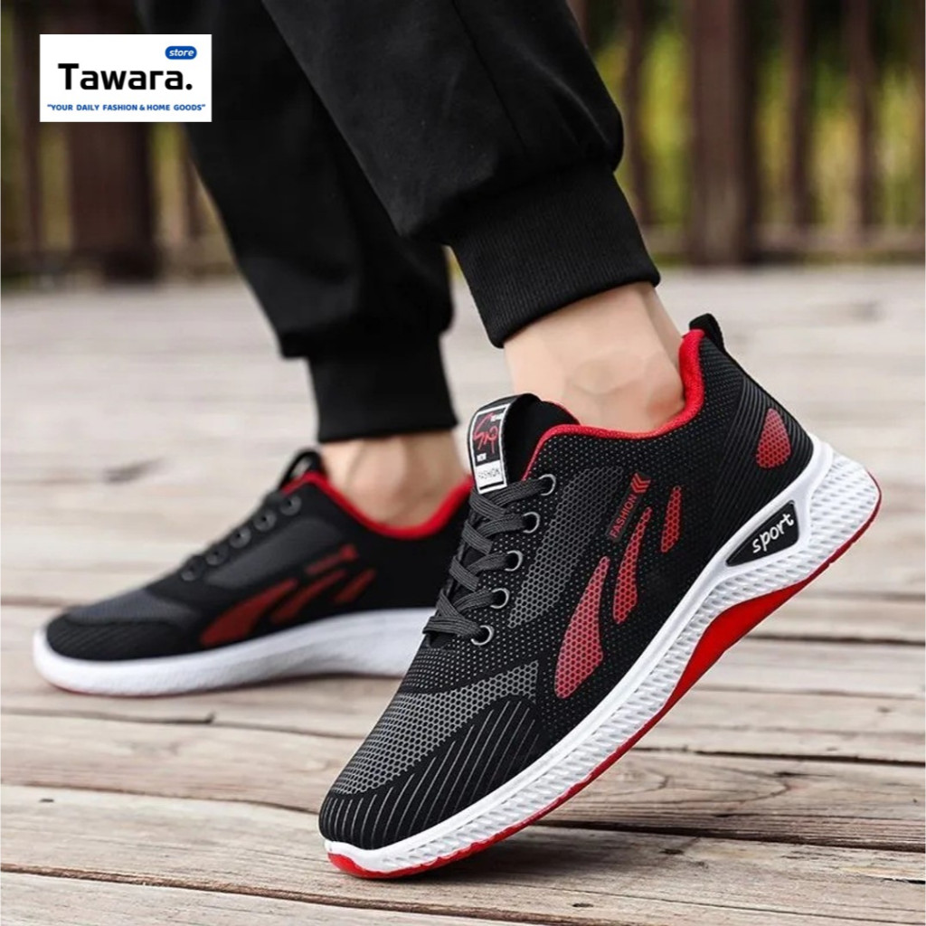 SE-105 รองเท้าผ้าใบผู้ชาย สีดำ รองเท้ากีฬาแฟชั่น แต่งลาย สปอร์ต เท่ ใส่เที่ยว ใส่วิ่ง ระบายอากาศได้ดี น้ำหนักเบา ใส่สบาย