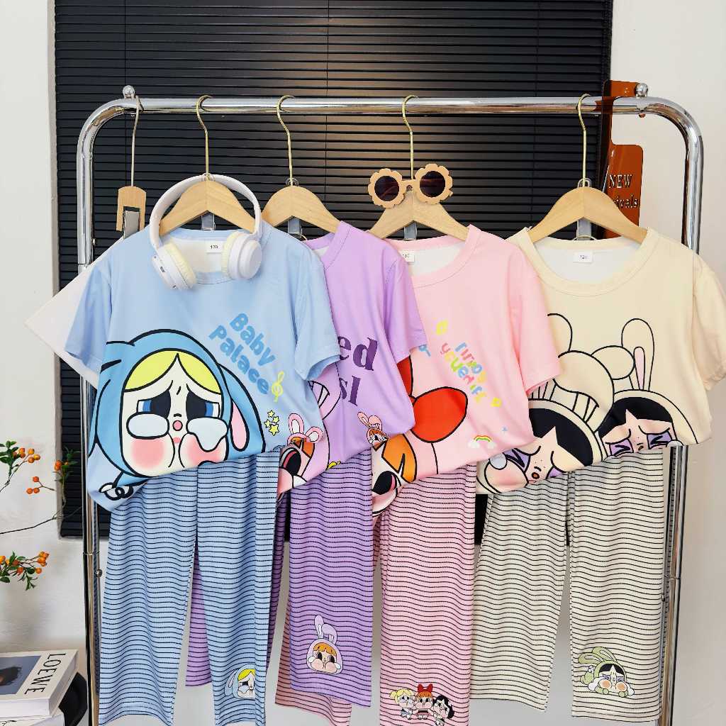 2-12 ปี ชุดเซ็ทเด็กผู้หญิงแฟชั่น ชุดเชตเสื้อ+กางเกง สไตล์เกาหลี ผ้าเด้ง นิ่ม ลื่น เย็น ใส่สบาย