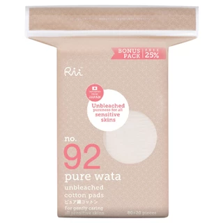 RII - 92 Pure Wata Unbleached Cotton Pads (100 pcs./bag) ริอิ 92 สำลี แผ่นไม่ฟอกขาวรุ่น เพียววาตะ