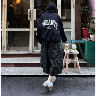 Karants เสื้อ Hoodie Zip Cropped Boxy ปักลาย แต่งซิป 2 ทาง สำหรับผู้ชายและผู้หญิง Unisex - AK11