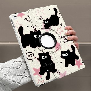 🌻24 ชั่วโมง🌻เคสป้องกัน iPad หมุนได้ 360°Black kitty เหมาะสำหรับรุ่น Gen12 gen7/8/9 gen11 Air8 pro11