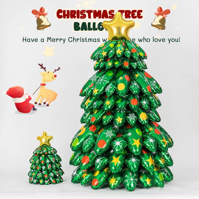 【ส่งจากกรุงเทพฯ】Christmas ใหม่ขนาดใหญ่สีเขียวต้นคริสต์มาสบอลลูนคริสต์มาสตกแต่งบ้านบอลลูนกรอบประตูเครื่องประดับ