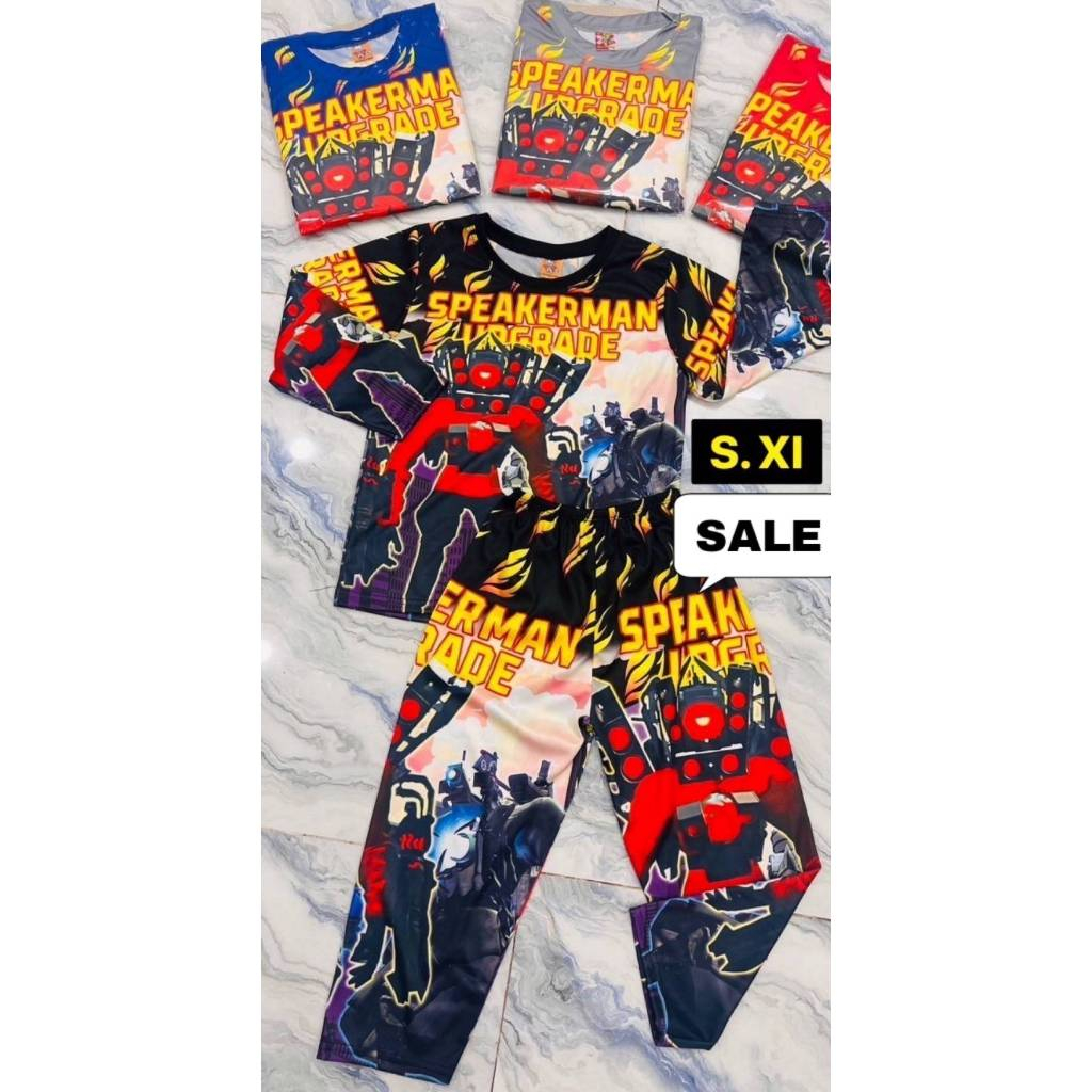 ชุดเซ็ตเด็ก ผ้าไมโครแบบมัน เสื้อแขนยาว+กางเกงขายาว การ์ตูนสุดฮิตS-M-L-XL อายุ 2-7ปี สกรีนสวยลายSkibidi /หมูเด้ง/labubu