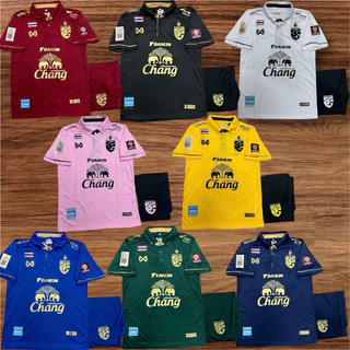 ชุดกีฬาผู้ชายคอปกทีมชาติไทยสีพื้นผ้าโพลีเอสเตอร์ระบายอากาศได้ดีใส่สบาย