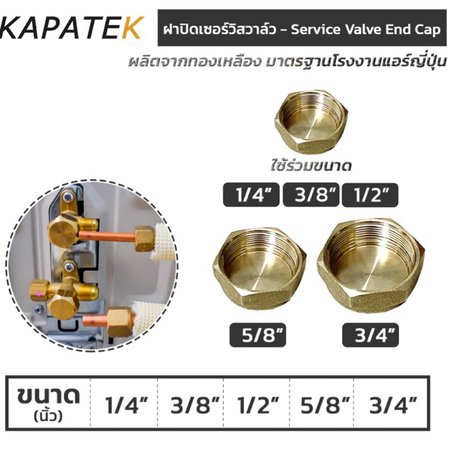 ฝาปิดเซอร์วิสวาล์ว ปิดฝั่งไขเปิด-ปิดน้ำยา 1/4" 3/8" 1/2" 5/8" 3/4" และฝาปิดด้านเติมน้ำยา