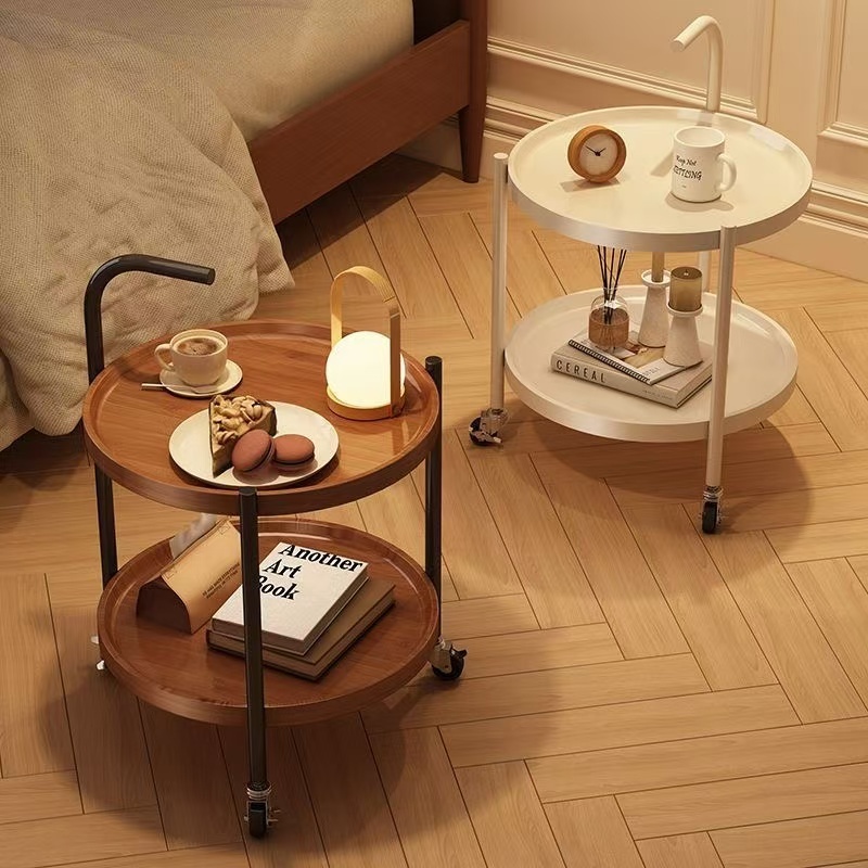 【24H Delivery】DIMO HOME โต๊ะกาแฟ โต๊ะชา ชั้นวางของรถเข็น 2 ชั้น มีล้อ รถเข็นเก็บของ โต๊ะข้างโซฟา ทำด้วยไม้ โต๊ะข้างเตียง
