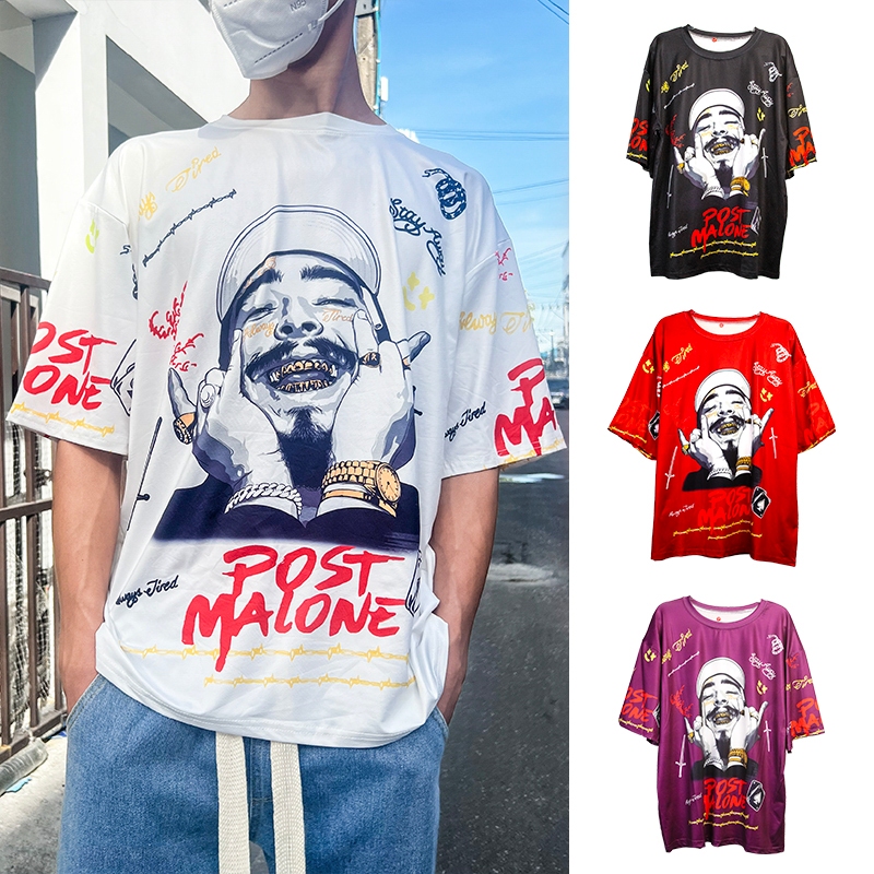 เสื้อยืดแขนสั้นฮิปฮอปผู้ชายอินเทรนด์แขนสี่ส่วนหลวมครึ่งแขนเสื้อยืดฤดูร้อนนักเรียนขนาดใหญ่ด้านบน