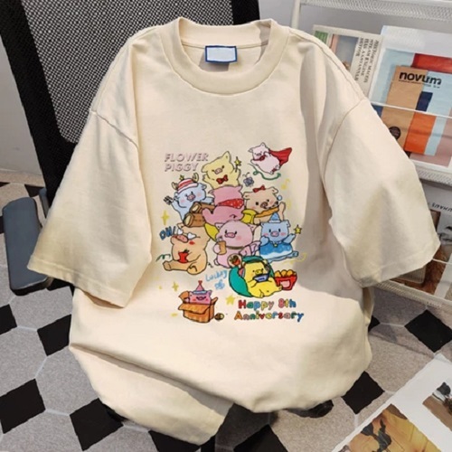 Top.street เสื้อยืด เสื้อoversize pig ลายการ์ตูนน่ารักหลวม คอกลม เสื้อ ใส่สบาย ใส่ได้ทั้งชาย-หญิง เสื้อระบาย สไตล์เกาหลี