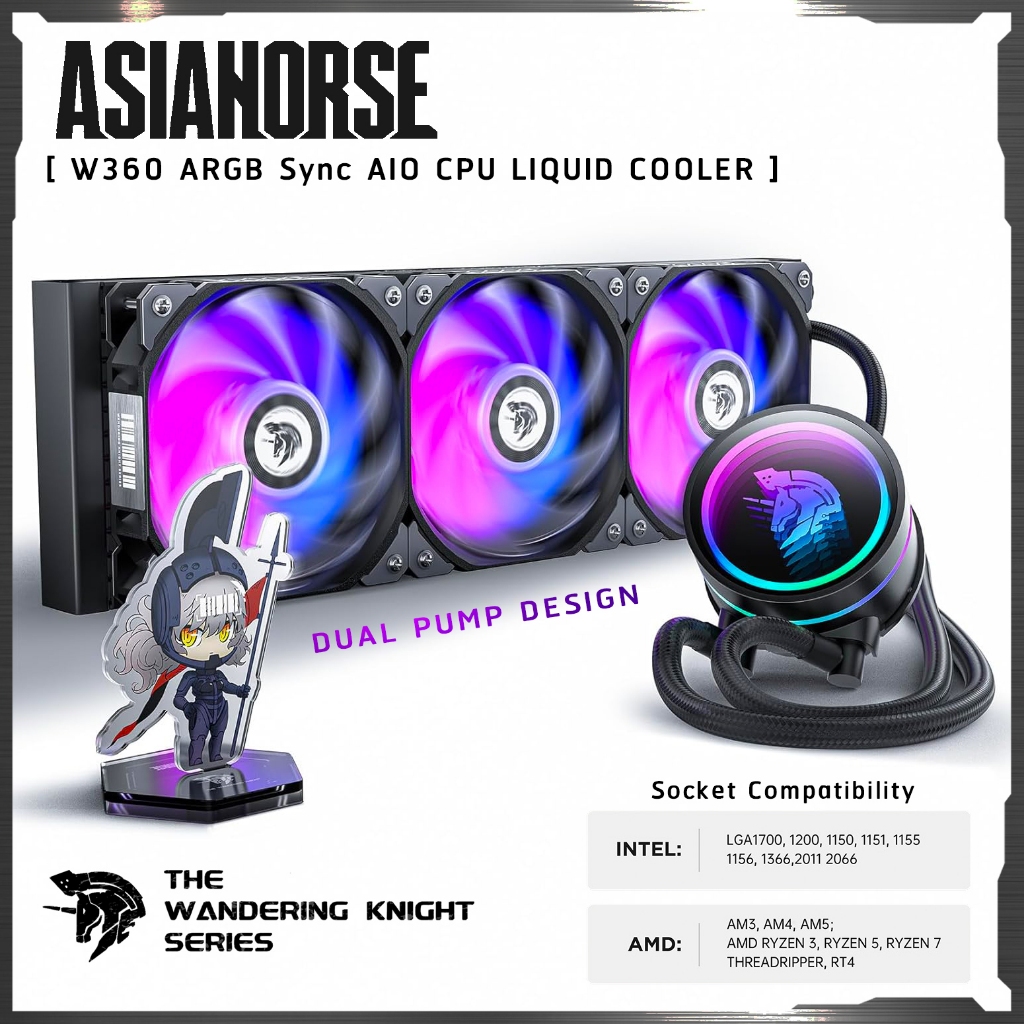 AsiaHorse Black WK-A360 ARGB  AIO CPU Liquid Cooler [ Wandering Knight Series ] ** ชุดน้ำปิด 3 ตอน *