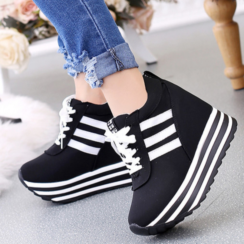 shopfashin A506 มาใหม่ รองเท้า​ผ้าใบผู้หญิง ​แฟชั่น ผ้านิ่ม งานเบา ใส่สบาย เสริม​ส้น​ถึง​8เซน มี3สี พร้อมส่ง​น๊าค่ะ​🤗