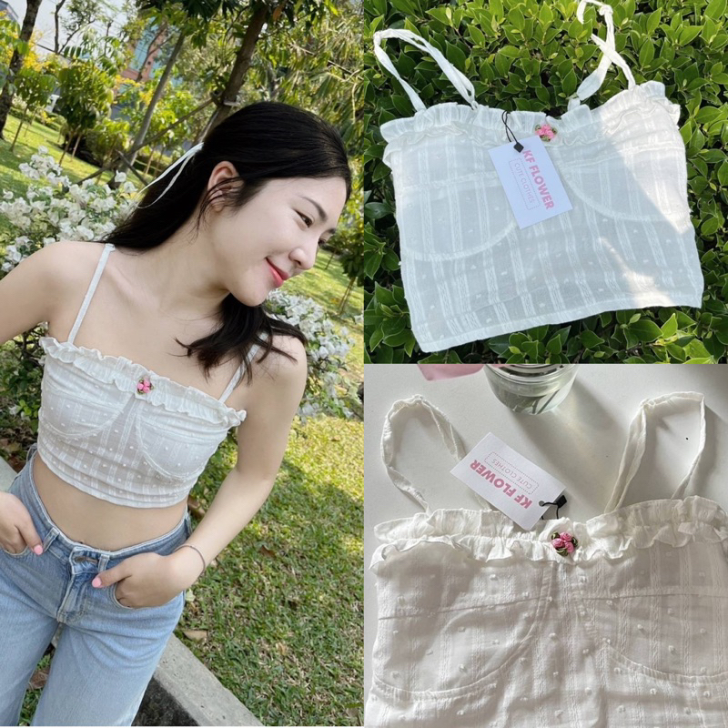 KF Flower เสื้อเกาะอกสายเดี่ยวปรับระดับได้ (เก็บสายได้)