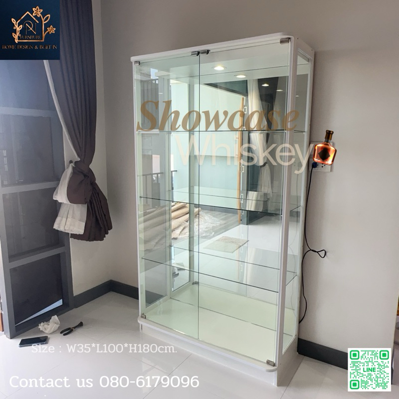 พีเอ็นเฟอร์นิเจอร์ โคราช/ตู้โชว์กระจก ตู้โชว์เหล้า ตู้โมเดล 35*100*180cm. พร้อมติดไฟดาน์ไลท์ิิ