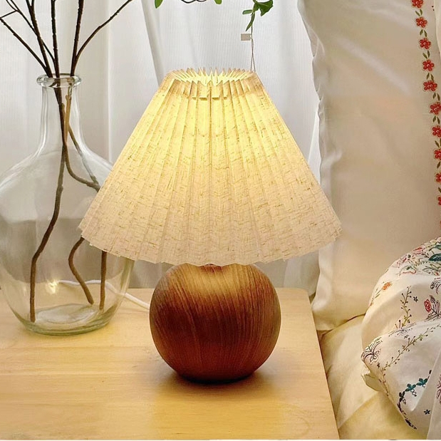 โคมไฟตั้งโต๊ะมินิมอล ทรงไม้กลม (ไม้แท้) ปรับไฟได้3สี รับประกัน