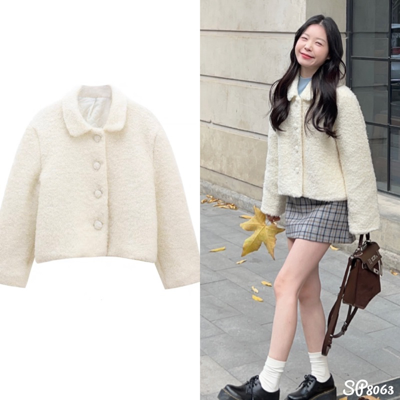 (พร้อมส่ง) แจ็คเก็ตเกาหลี ขนแกะเทียม ด้านในบุอย่างดี ทรงเรียบๆ น่ารักมาก