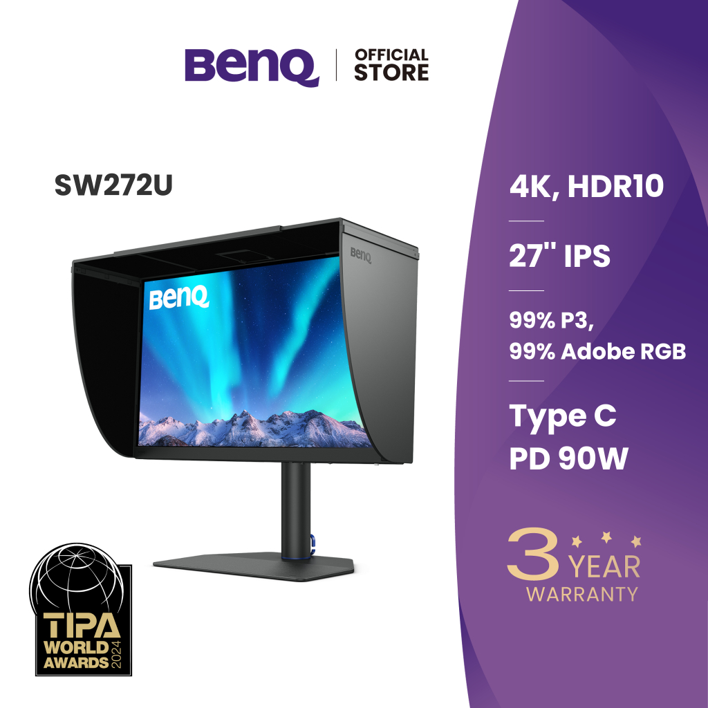 BenQ SW272U 27นิ้ว 4K IPS AdobeRGB 90W USB-C Photographer Monitor (จอแต่งภาพ)