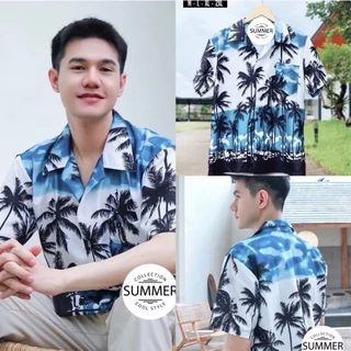 ✨ร้านนี้ส่งไว✨ตรงลาย เสื้อฮาวาย ลายมะพร้าว ผ้าไหมอิตาลี ชายหญิงใส่ได้ M-4XL hawaii