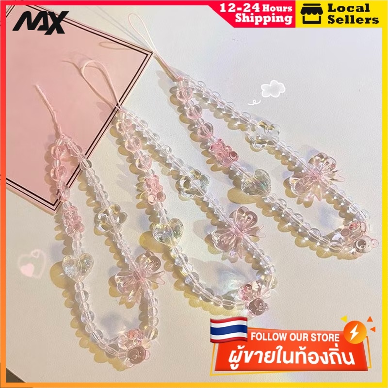 โทรศัพท์ป้องกันการสูญหายเชือกเส้นเล็กที่สำคัญข้อมือสั้นจี้ที่มีสีสันมาการองรอบลูกปัดจี้เชือกเส้นเล็กโทรศัพท์มือถือของผู