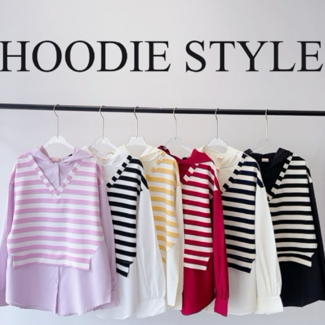 🎀 Hoodie Style 🎀 เสื้อฮู๊ดแขนยาวผ้าพื้นสลับผ้ายืดริ้วงานสวยอย่าบอกใคร
