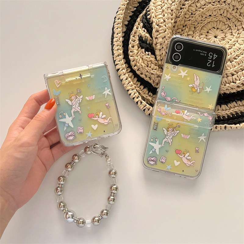 เคสฟลิปลายกามเทพแสนน่ารัก พร้อมสายคล้องมือสีเงินสุดหรู for Samsung Galaxy Z Flip 6 Z Flip5 Z Flip4 Z Flip3 [Pre-Order]