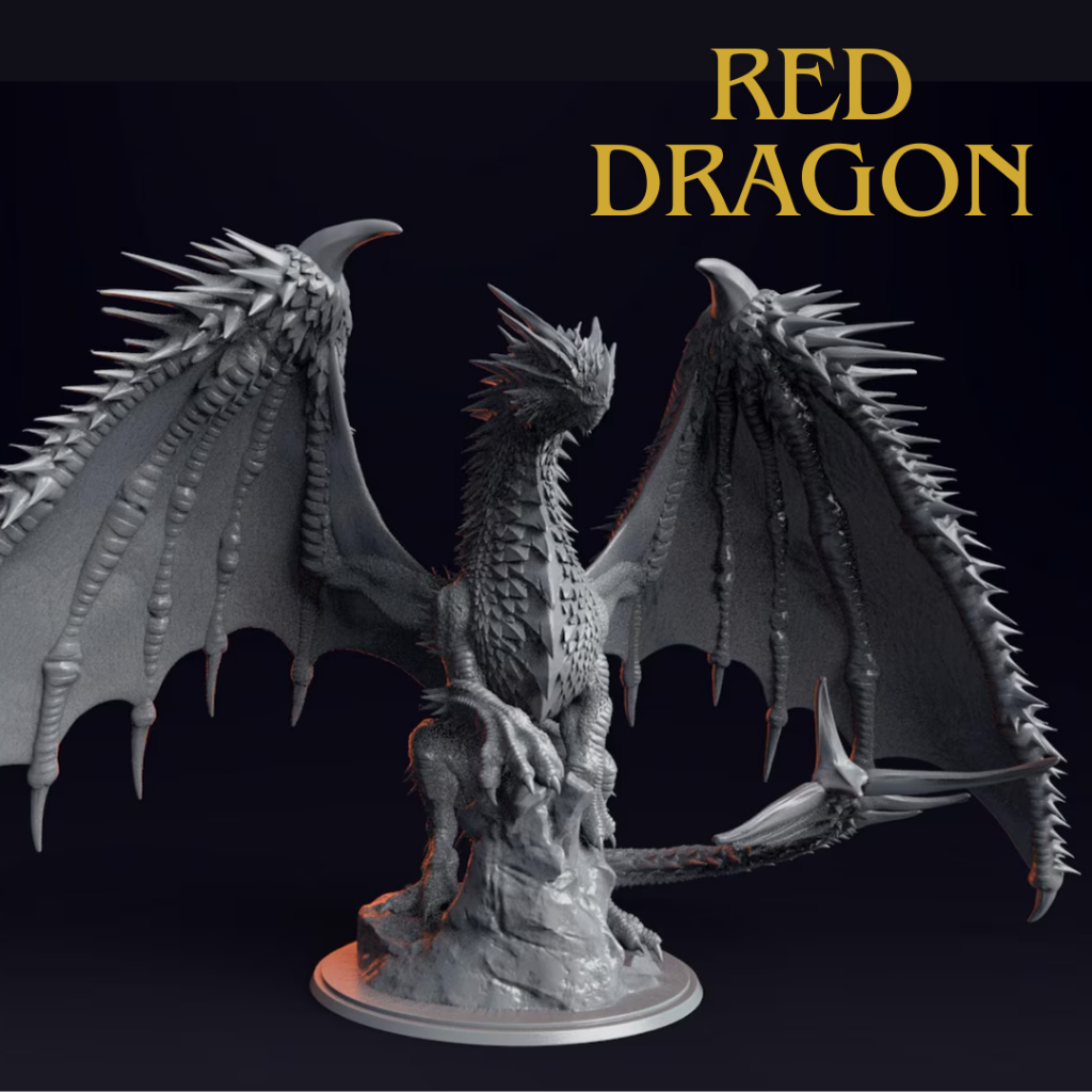DND Dragon I Red Dragon - Base 4 inch (งานเรซิ่นสีเทา)