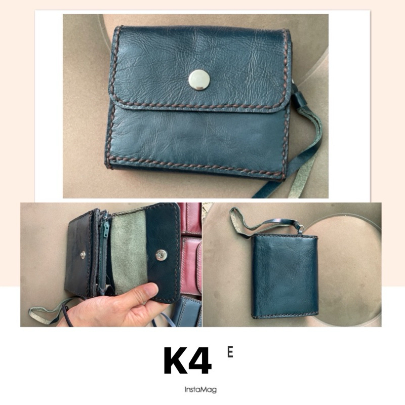 กระเป๋า Handmade หนังวัวแท้ หนังวัวแท้ นาด 4x3.3" 5 ช่องการใช้งาน 2 ช่องบัตร มีสายคล้องมือ