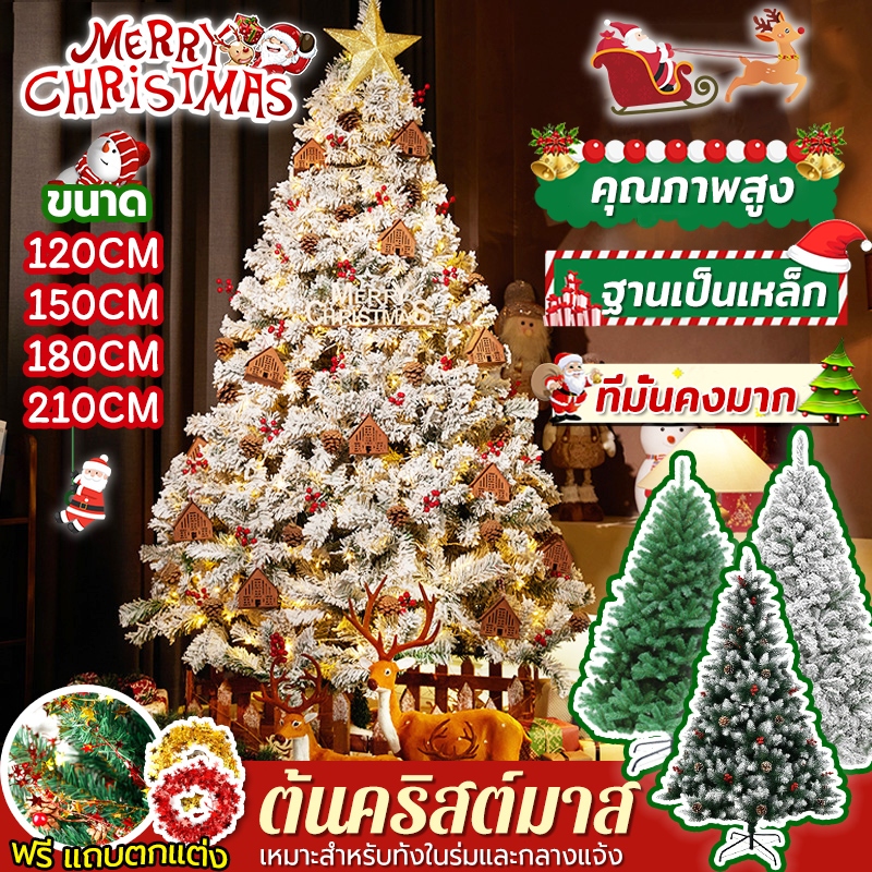 คริสต์มาส 3 แบบ ต้นคริสต์มาส คุณภาพสูง ขนาดใหญ่ ฐานเป็นเหล็ก 120~210cm ทนทานนาน 10 ปี ฟรีแถบตกแต่ง christmas tree