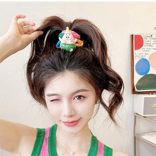 kingshopping(KTF09）ยางรัดผม สีสันผ้าเตรียมแหวนผมหญิงความยืดหยุ่นสูงการ์ตูน เครื่องประดับผม
