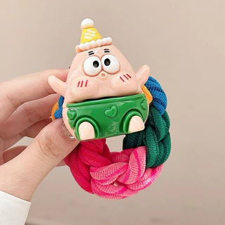 kingshopping(KTF09）ยางรัดผม สีสันผ้าเตรียมแหวนผมหญิงความยืดหยุ่นสูงการ์ตูน เครื่องประดับผม