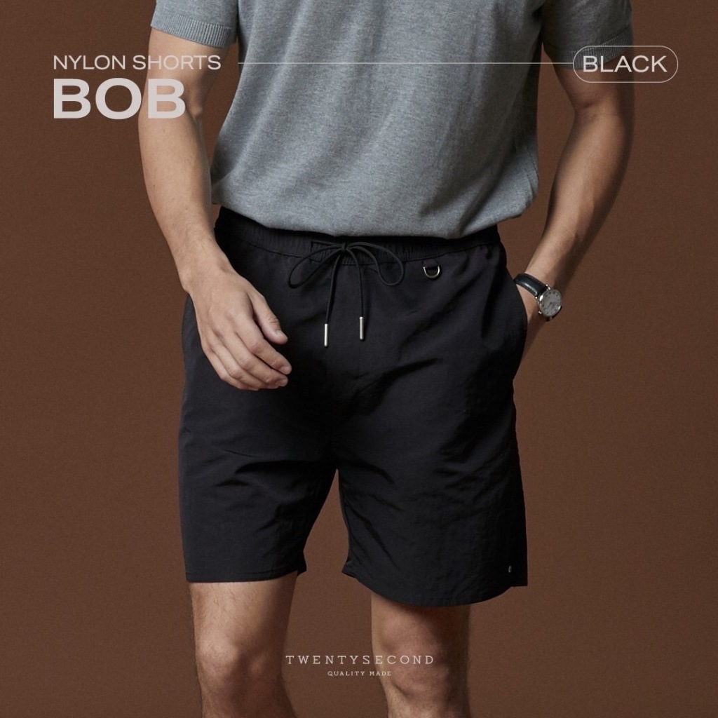 TWENTYSECOND กางเกงขาสั้น ผ้าไนลอน เอวยางยืด รุ่น Bob Nylon Shorts - ดำ / Black