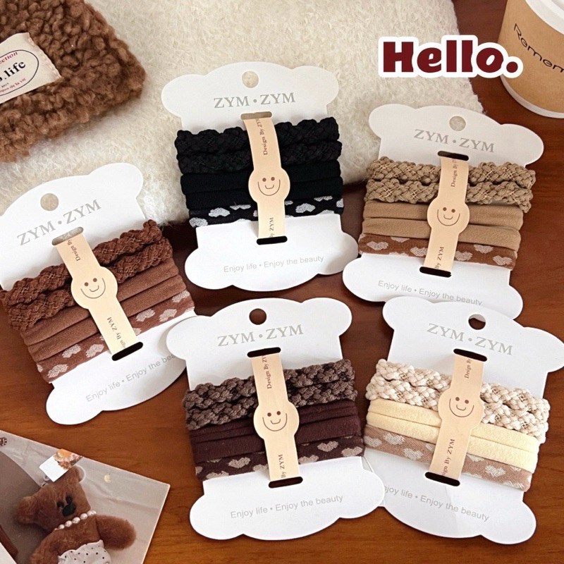 Cute 320 ยางมัดผม ยางรัดผม หนังยางโทนสีน้ำตาล 5 ชิ้น/แพ็ค