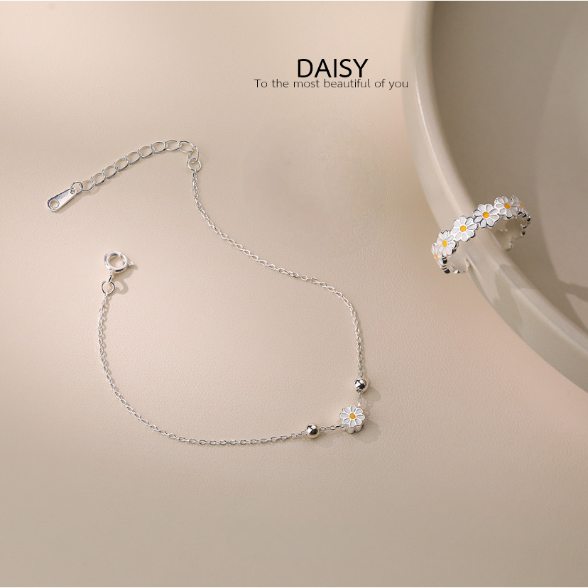 สร้อยข้อมือเงินแท้ 92.5% Daisy bracelet BLS-043 จี้ดอกเดซี่ ขนาดความยาว 15.5+3 cm