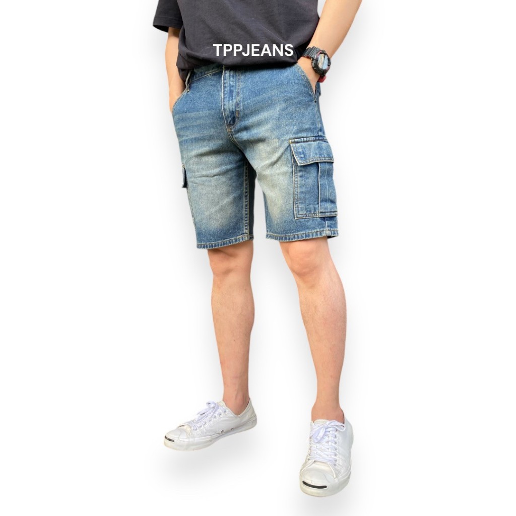 JEANSEXPRESS Cargo Shorts กางเกงยีนส์ชาย ทรงสั้นเหนือเข่า กระเป๋าข้าง เป้าซิป ทรงสวย ใส่สบาย Size 28-36 ราคา ถูกที่สุด ดีลบีเคเค แกลเลอรีภาพที่ 6