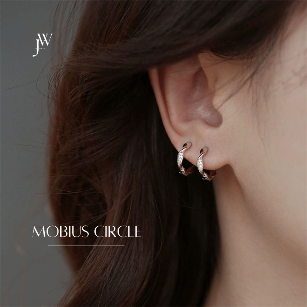 OUTLETSล้างสต็อกจากโรงงานตรง ต่างหู Mobius Circle ต่างหูเพชร ต่างหูเงิน ตุ้มหูเพชร Valentine ของขวัญ