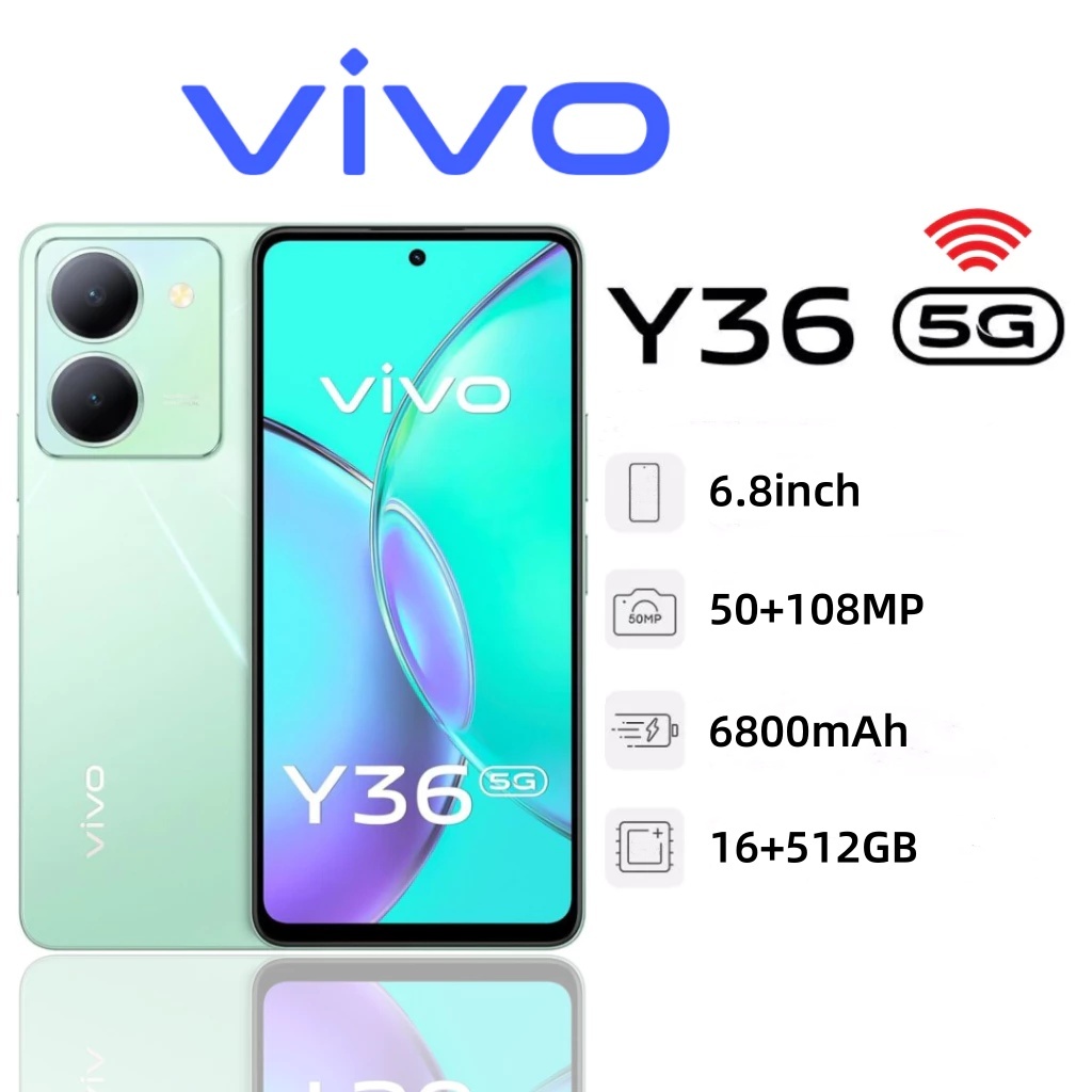 โทรศัพท์มือถือ Y36 5Gแรม16GB รอม512GBปลดล็อกด้วยใบหน้า 60Hz HD 6.8 นิ้ว 6800mAh รองรับ 2 ซิมการ์ด สมาร์ทโฟน
