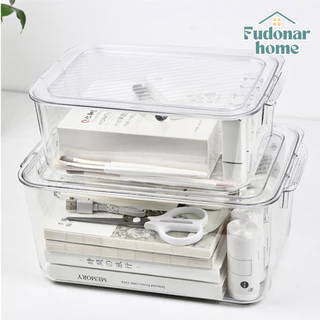 Fudonar กล่องเก็บของอะคริลิค กล่องใสใส่ของ พร้อมฝา หลายขนาด วางซ้อนได้
