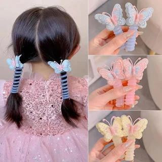 ยางมัดผมเด็ก ยางรัดผม ปักลายผีเสื้อ น่ารัก สีแคนดี้ สําหรับเด็ก
