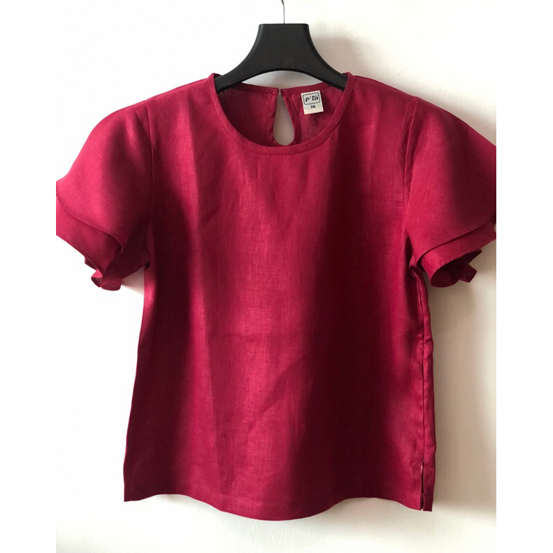 เสื้อลินินแท้ 100% คอกลม แขนระบาย 2 ชั้น เนื้อผ้าดี เบาสบาย สีสวยสดนาน