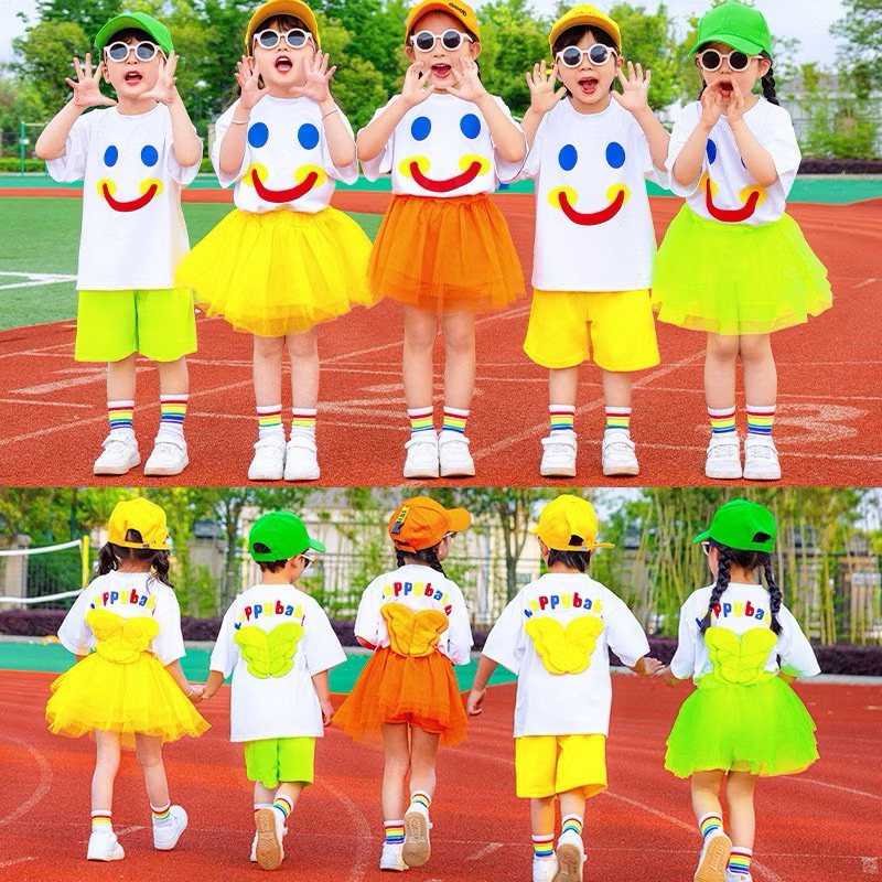 ชุดเซตหน้ายิ้มมีปีก พร้อมส่งจากไทยชุดการแสดงเด็ก ชุดเซตสีสันสดใส
