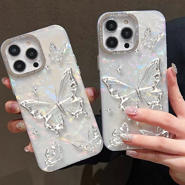 🔥GOOD🔥ส่งจากไทย เคสไอโฟน ขนนกสีเงินสีใสกากเพชร สำหรับรุ่นไอโฟน 16 7P 16PRO x xr xsmax 11 14 12 13 15 Pro max 16 Pro