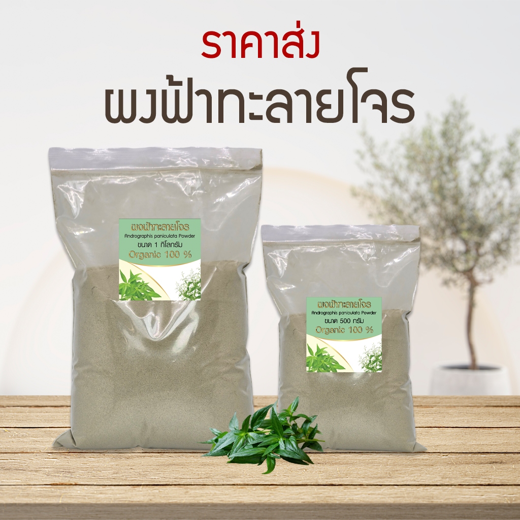 ผงฟ้าทะลายโจร ออร์แกนิค 100% ไม่ผสม Andrographis ขนาด 500 กรัม และ 1 กิโลกรัม
