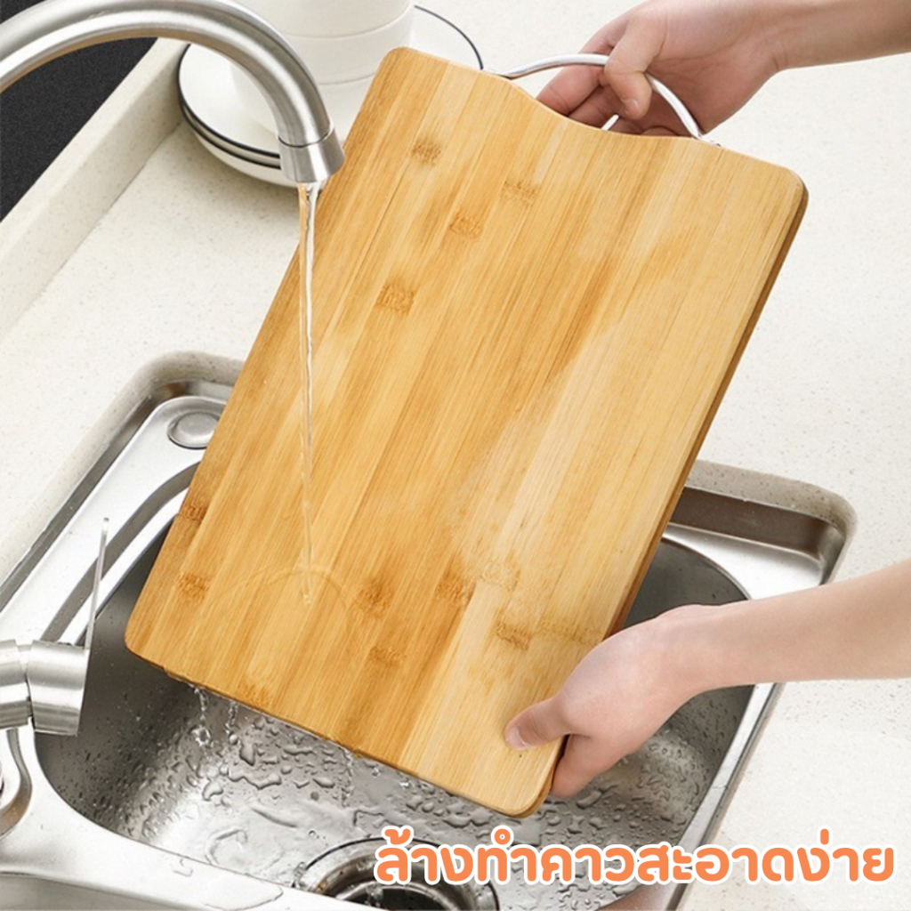 เขียงไม้ ทรงเหลี่ยม เขียงไม้ มีที่แขวน ง่ายต่อการจัดเก็บ ใช้เป็น เขียงหั่นเนื้อสัตว์ รูปที่ 5