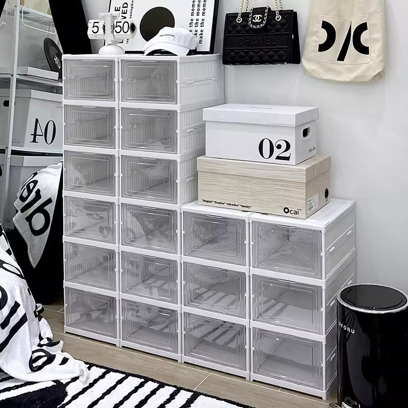 กล่องวางรองเท้า พับเก็บได้ ตู้วางรองเท้า ชั้นวางรองเท้า เปิดฝาด้านหน้า กล่องรองเท้า - รูปที่ 6