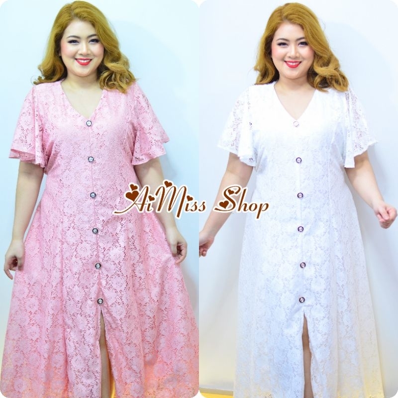 AiMiss Shop รหัส 48 เดรสยาวสาวอวบ เดรสลูกไม้ ชุดลูกไม้ใส่ออกงาน เสื้อผ้าคนอ้วน ชุดสาวอวบ เดรสใส่ออกงานสวยๆ