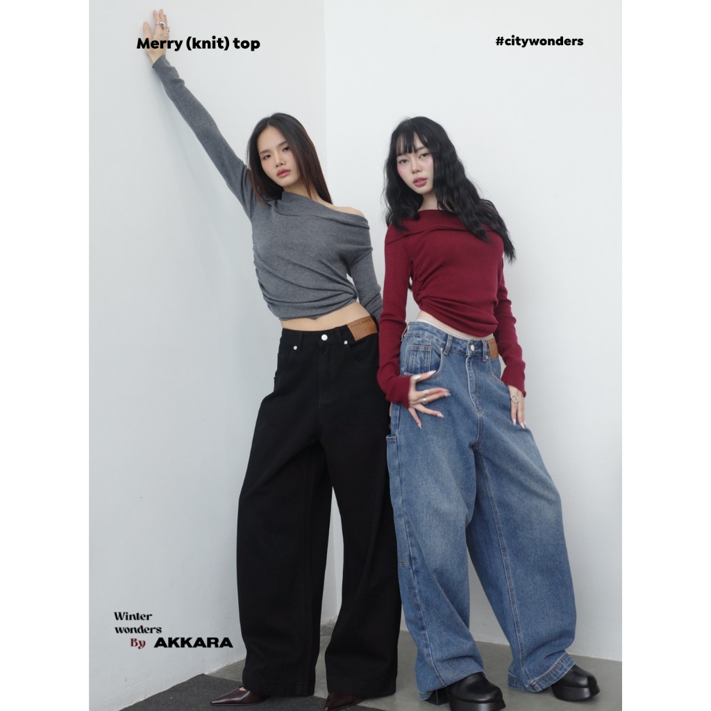 Akkara Studio - Merry knit top เสื้อไหมพรมเนื้อบางทรงปาดไหล่สวยเก๋มาก