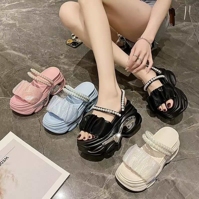 รองเท้าส้นตึก รองเท้าแตะแฟชั่น สูง7cm. Size 35-40 แพลตฟอร์มแฟชั่นสตรี G215