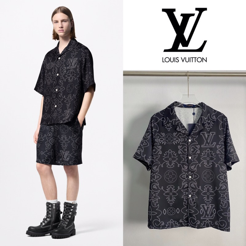 เสื้อเชิ้ตแขนสั้นพิมพ์ลาย Louis Vuitton Monogram Silk Shirt