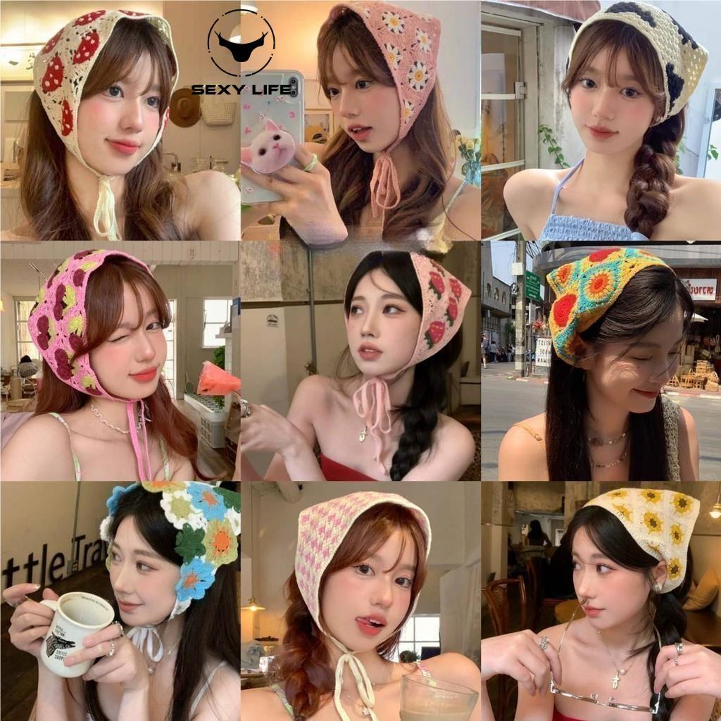 ผ้าโพกศีรษะสไตล์เรโทรฝรั่งเศส ที่คาดผมน่ารักสำหรับผู้หญิง สีต่างๆ วัสดุถัก จัดส่งจากประเทศไทย（D.）