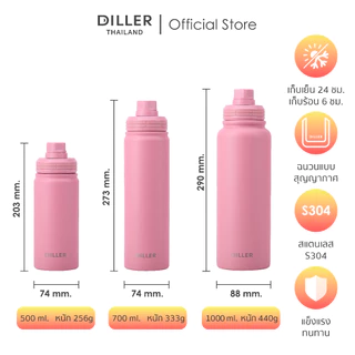 (ส่งจากไทย) ขวดน้ำ Diller Thermo Flask 1000/700/500 ml (MLH9290) ขวดน้ำเก็บอุณหภูมิ ผลิตจากสแตนเลส 304 ไม่มีสาร BPA