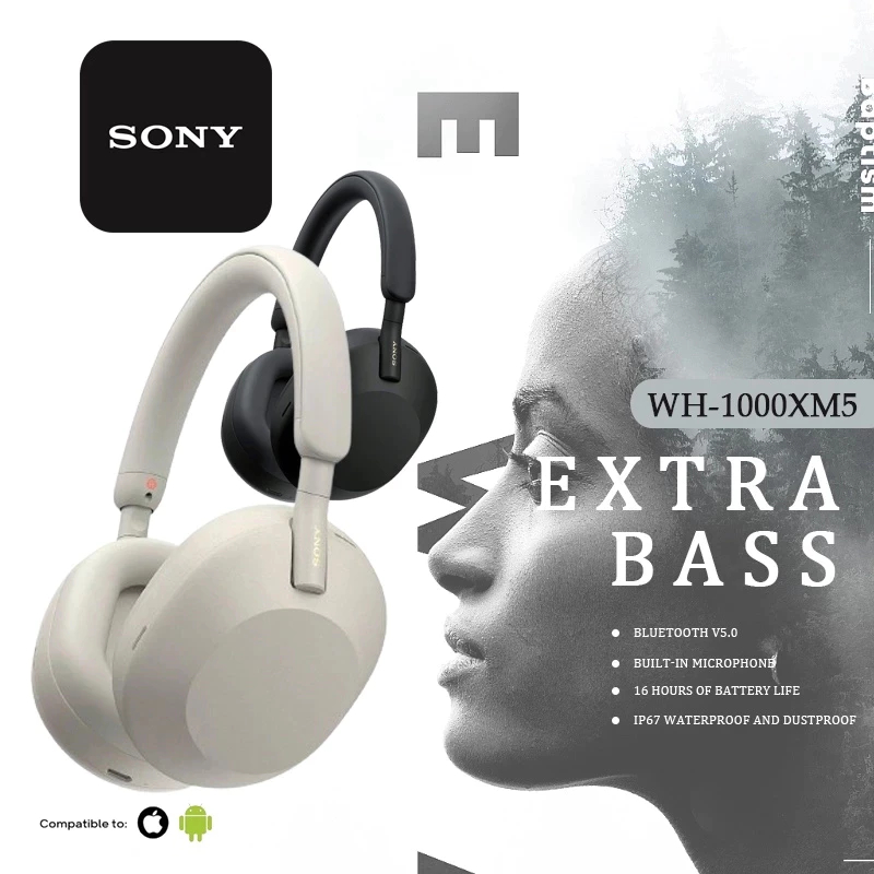 𝐒𝐎𝐍𝐘 WH-1000XM5 หูฟังไร้สาย Extra Bass หูฟังบลูทูธ แถม กระเป๋า Bluetooth headphones หูฟังบลูทูธครอบหู
